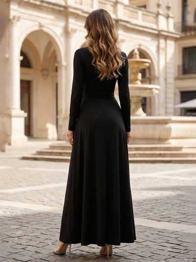 Cocolii robe maxi longue v-cou fendu le côté manches longues taille froncée femme élégant de promo de soirée pour mariage