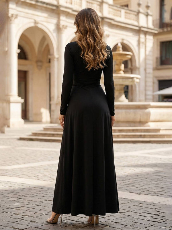 Cocolii robe maxi longue v-cou fendu le côté manches longues taille froncée femme élégant de promo de soirée pour mariage