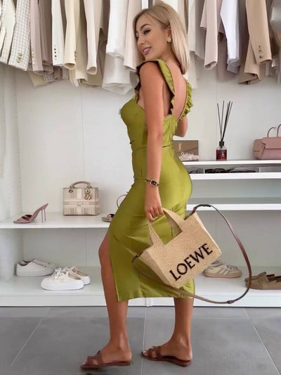 Cocolii mi-longue robe moulante fendu le côté dos nu bretelle sans manches femme doux élégant de cocktail