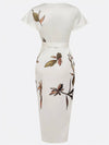 Cocolii mi-longue robe imprimé à fleurie ceinture v-cou manches courtes élégant décontracté mode de cocktail