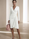 Cocolii mi-longue robe de cocktail femme v-cou cross fluide manches longues doux élégant bal de promo pour mariage