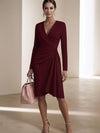 Cocolii mi-longue robe de cocktail femme v-cou cross fluide manches longues doux élégant bal de promo pour mariage