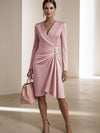 Cocolii mi-longue robe de cocktail femme v-cou cross fluide manches longues doux élégant bal de promo pour mariage