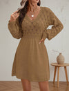 Cocolii mi-longue pull robe femme en trapèze v-cou manches longues doux élégant décontracté vintage crochet maille robe
