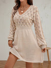 Cocolii mi-longue pull robe femme en trapèze v-cou manches longues doux élégant décontracté vintage crochet maille robe