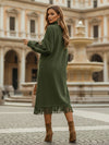 Cocolii mi-longue robe en suédine col roulé manches bouffantes et ourlet à franges style western bohème chic robe en daim