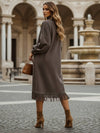 Cocolii mi-longue robe en suédine col roulé manches bouffantes et ourlet à franges style western bohème chic robe en daim