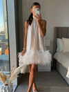 Cocolii robe courte trapèze brillante paillette plume licou sans manches femme élégant de cocktail bal de promo fete