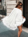 Cocolii robe courte trapèze plume une épaule manches cape femme élégant de cocktail bal de promo robe fete