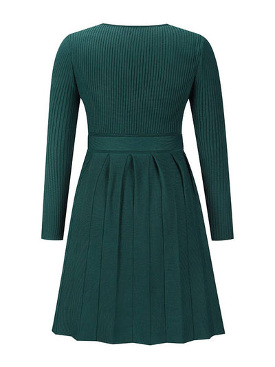 Cocolii pull robe courte moulante trapèze plissé v-cou ceinture manches longues femme élégant décontracté de cocktail