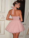 Cocolii robe patineuse bouffante tutu tulle v-cou licou sans manches femme doux élégant vintage de fete cocktail anniversaire