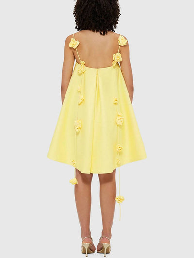 Cocolii robe courte trapèze fleurie en satin dos nu à fines brides femme doux élégant décontracté de cocktail anniversaire de plage