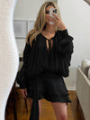 Cocolii ensemble robe courte tulle à volantée manches bouffantes manches longues femme élégant décontracté de cocktail
