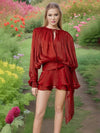 Cocolii ensemble robe courte tulle à volantée manches bouffantes manches longues femme élégant décontracté de cocktail