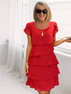 Cocolii robe courte de cocktail femme à volantée superposés manches courtes col rond élégant casual chic