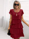 Cocolii robe courte de cocktail femme à volantée superposés manches courtes col rond élégant casual chic