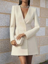 Cocolii blazer robe courte femme double boutonnage v-cou manches longues style tailleur décontracté automne robe de travail