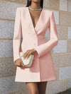 Cocolii blazer robe courte femme double boutonnage v-cou manches longues style tailleur décontracté automne robe de travail