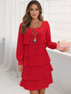 Cocolii courte robe à volants femme élégante robe patineuse fluide chic à manches longues manches bishop de cocktail
