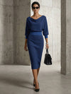 Cocolii robe mi-longue femme tricotée chic robe crayon moulante col bateau manches chauve-souris tenue élégante