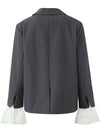 Cocolii blazer rayé volants superposés manches longues femme élégant décontracté oversized veste