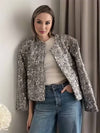 Cocolii blazer tweed brillante paillette col rond poches manches longues femme élégant décontracté veste