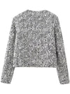 Cocolii blazer tweed brillante paillette col rond poches manches longues femme élégant décontracté veste