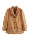 Cocolii blazer veste en daim boutonnage poches manches longues femme décontracté ample oversized manteau