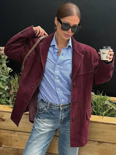 Cocolii blazer suedine boutonnage poches manches longues femme élégant vintage décontracté veste daim