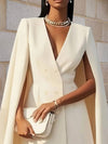 Cocolii veste cape courte style blazer double boutonnage v-cou manches longues fendues femme élégant pour soirées