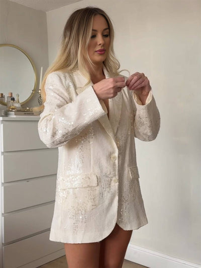 Cocolii blazer brillante paillette v-cou boutons poches manches longues femme élégant simple décontracté veste