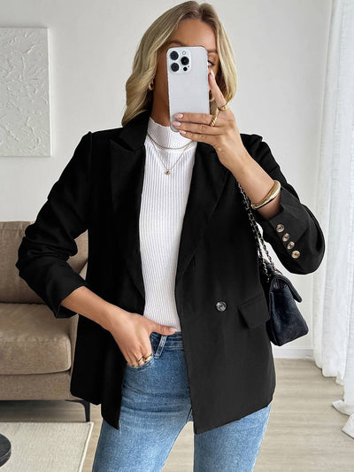 Cocolii blazer femme boutons poches col revers manches longues style tailleur simple décontracté travail blouson