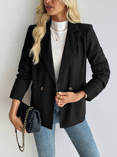 Cocolii blazer femme boutons poches col revers manches longues style tailleur simple décontracté travail blouson