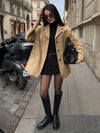 Cocolii blazer en suedine boutonnage poches col revers manches longues femme élégant vintage décontracté blouson