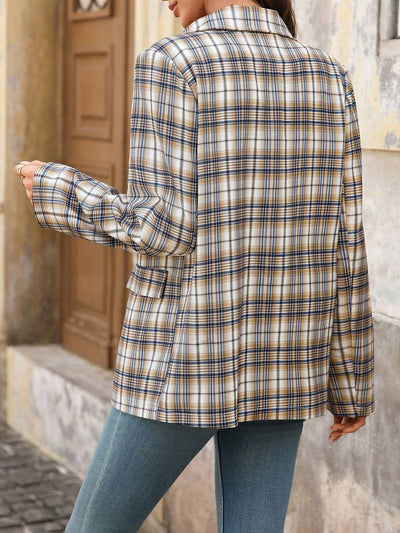 Cocolii blazer femme carreaux boutonnage poches manches longues femme mignon veste de dureau ouverte travail automne