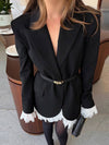 Cocolii robe blazer femme moulante avec bordure en dentelle col revers manches longues femme élégant veste