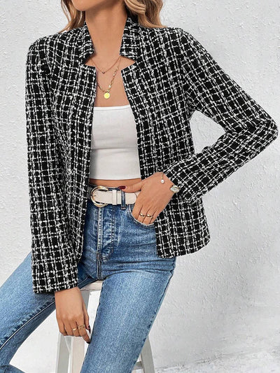 Cocolii court veste en tweed femme chic et élégante blazer ouvert manches longues manteau court pour automne hiver