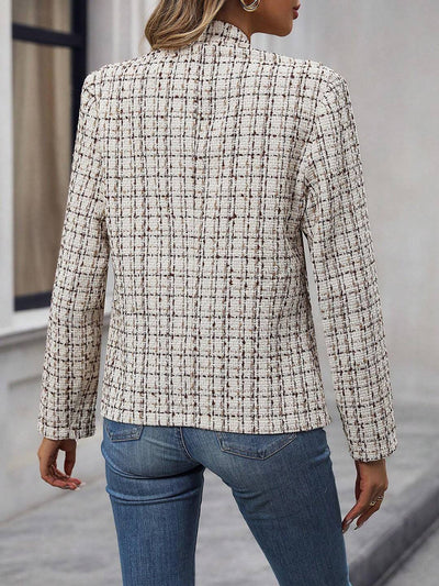 Cocolii court veste en tweed femme chic et élégante blazer ouvert manches longues manteau court pour automne hiver