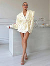 Cocolii oversized épaulettes blazer femme imprimé à fleurie poches ceinture col revers décontracté veste pour mi-saison