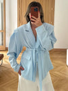 Cocolii blazer femme tendance à épaules dénudées veste ceinturée manches longues chic pour bureau soirée cocktail