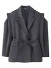 Cocolii blazer femme tendance à épaules dénudées veste ceinturée manches longues chic pour bureau soirée cocktail