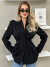 Cocolii noir blazer femme taille cintrée boutonnage v-cou manches longues élégant décontracté vintage veste de bureau