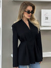 Cocolii noir blazer femme taille cintrée boutonnage v-cou manches longues élégant décontracté vintage veste de bureau