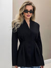 Cocolii noir blazer femme taille cintrée boutonnage v-cou manches longues élégant décontracté vintage veste de bureau