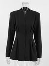 Cocolii noir blazer femme taille cintrée boutonnage v-cou manches longues élégant décontracté vintage veste de bureau