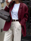 Cocolii veste blazer femme oversize manteau d'autommne aspect laine boutonnage manches longues décontracté