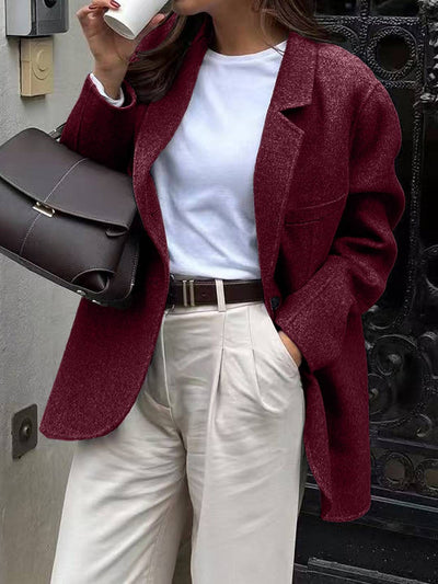 Cocolii veste blazer femme oversize manteau d'autommne aspect laine boutonnage manches longues décontracté