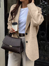 Cocolii veste blazer femme oversize manteau d'autommne aspect laine boutonnage manches longues décontracté