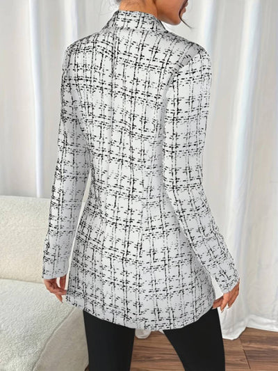 Cocolii blazer veste en tweed femme à carreaux double boutonnage col revers manches longues élégant pour bureau soirée