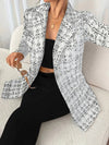 Cocolii blazer veste en tweed femme à carreaux double boutonnage col revers manches longues élégant pour bureau soirée